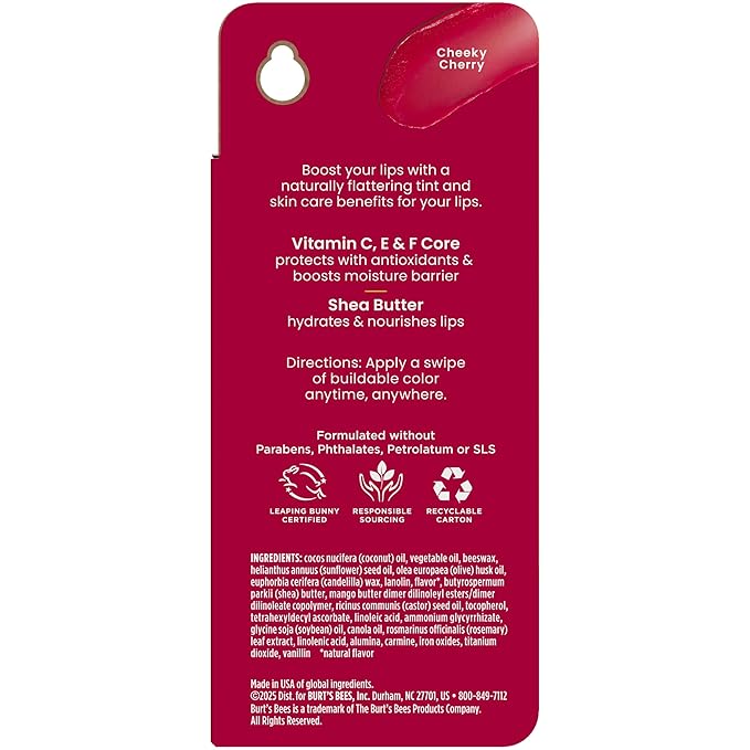 Burt’s Bees Tinted Boosted Balm, Cheeky Cherry, Hydrating Tinted Lip Balm - Image 14