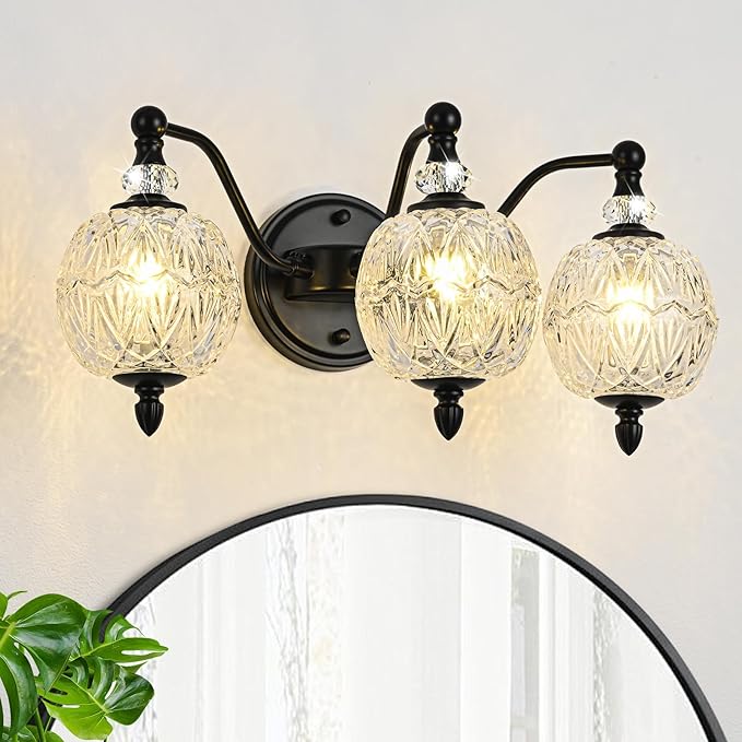 Matte Black Bathroom Vanity Light, 3-Light Mid Century Farmhouse Wall Sconce - Image 2