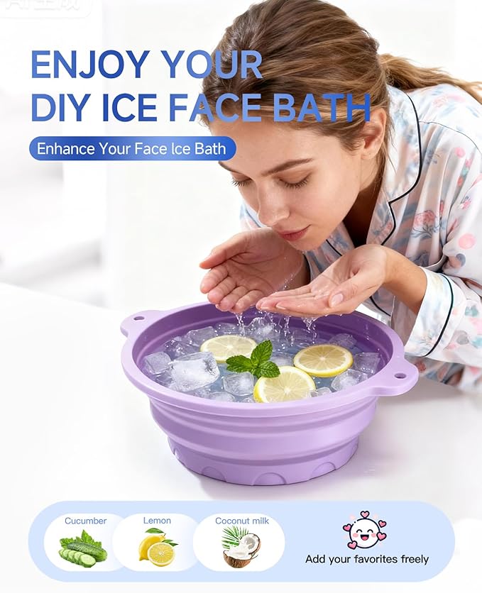 Face Bowl for Ice with Built-in Ice Tray, Collapsible Silicone Facial Ice Bath - Image 2