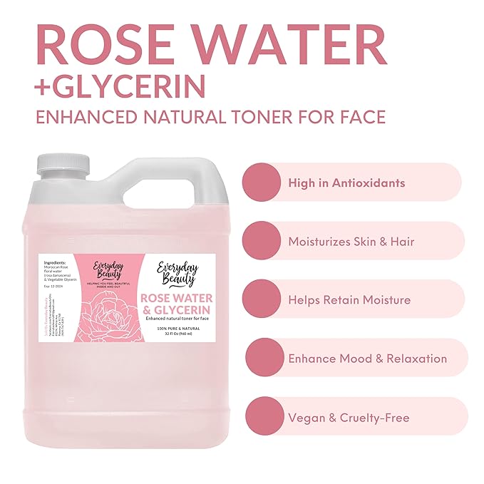 Rose Water & Glycerin Enhanced Facial Toner - 32oz Bulk Alcohol-Free Vegan All - Image 3