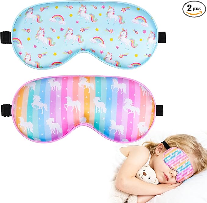 OlyPegic 2 Pcs Kids Sleep Mask Girls Silk Eye Mask Sleeping by OlyPegic