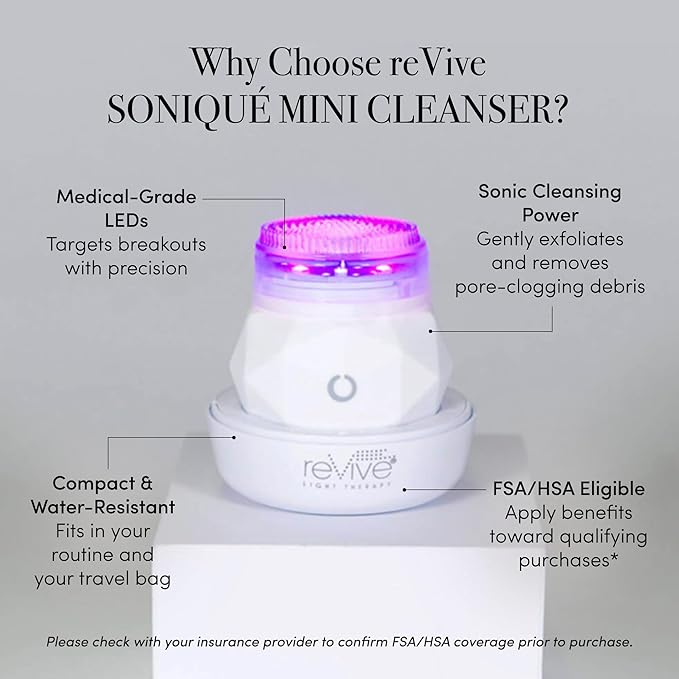 reVive Light Therapy Soniqué Mini Acne Cleanser, Battery-Operated Sonic Face - Image 3