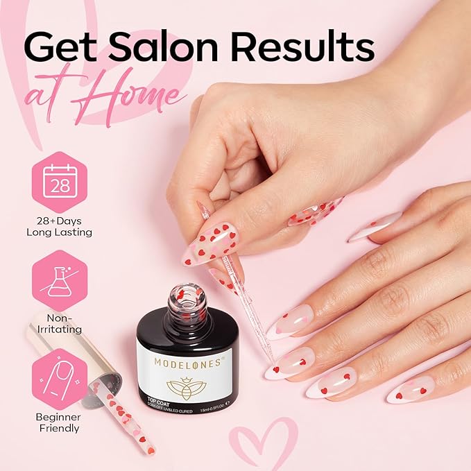 modelones Heart Glitter Gel Top Coat, 15 ML 2 in One No Wipe Clear Gel Nail - Image 8