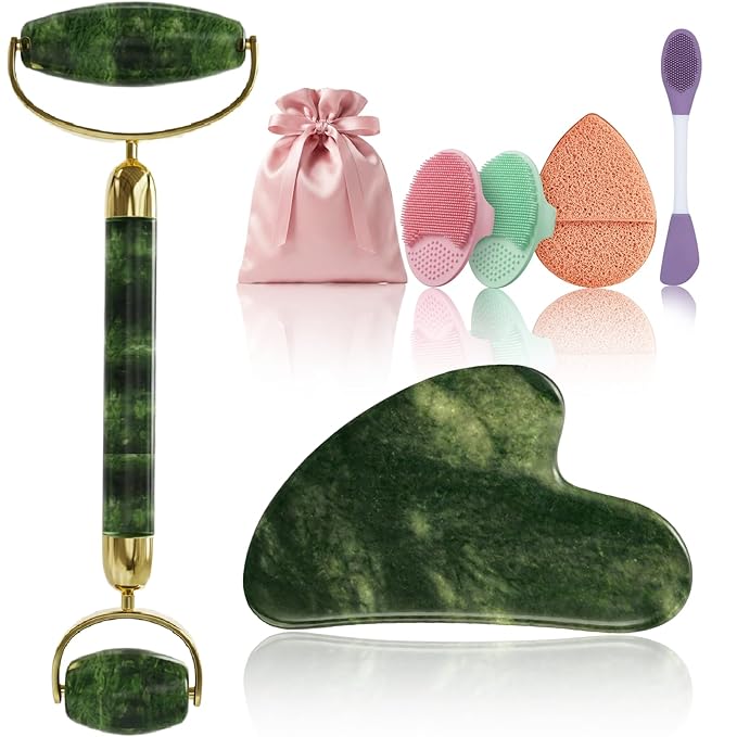 Rena Chris Gua Sha and Face Roller Set - 7 in 1 Face Skin Care Tools by RenaChris