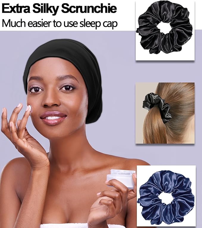 Sleep Cap Bonnet for Sleeping Black Women, Adjustable Cooling Ice Silk Lined - Image 7