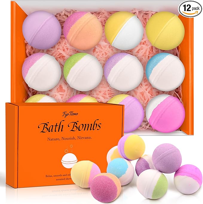 Bath Bombs for Women, 12 Pack Handmade Natural Fizzies Bath Bombs by FyoTizmo