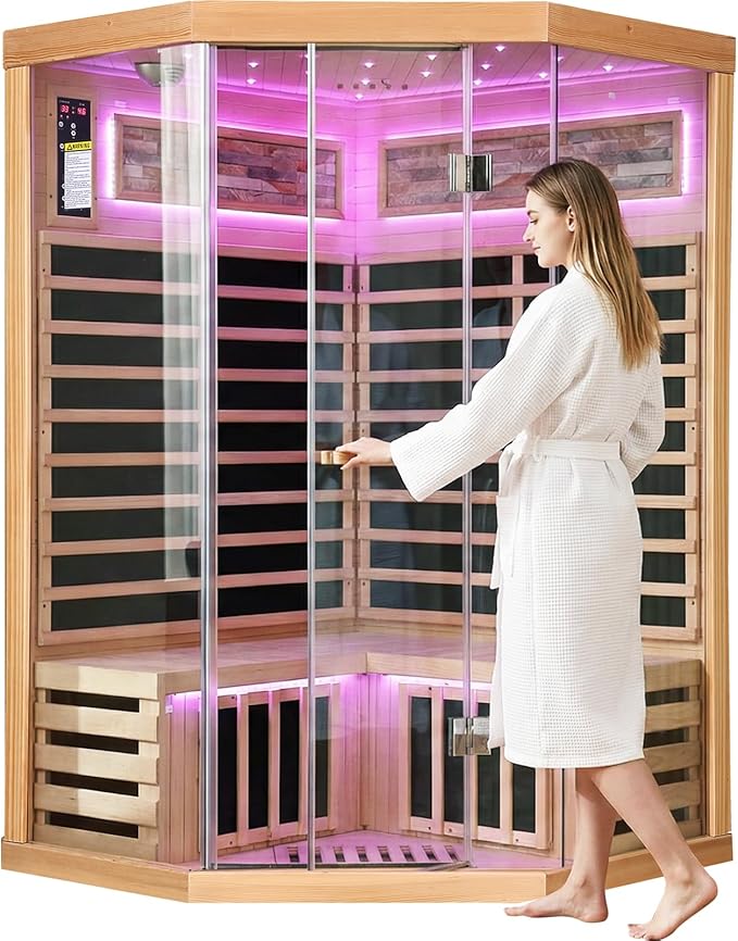 OUTEXER Sauna Corner Saunas for 2-3 Person 120V Home Indoor Canadian Hemlock - Image 9