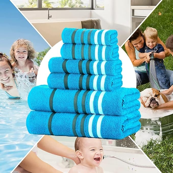 CASA COPENHAGEN Exotic 6 Pieces Towel Set- Teal, 525 GSM 2 Bath Towel 2 Hand - Image 7