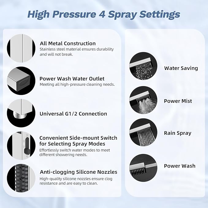 Hibbent 5-spray Filtered Rainfall Shower Head Combo, High Pressure 13'' - Image 6
