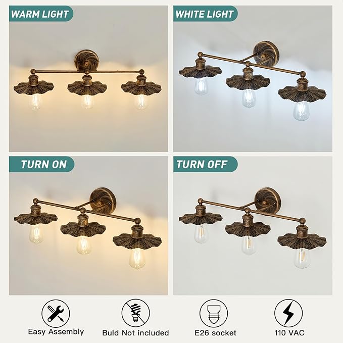 ZGLAOJT 3 Light Vintage Vanity Light Oil Rubbed Bronze Bathroom Light Fixtures - Image 4