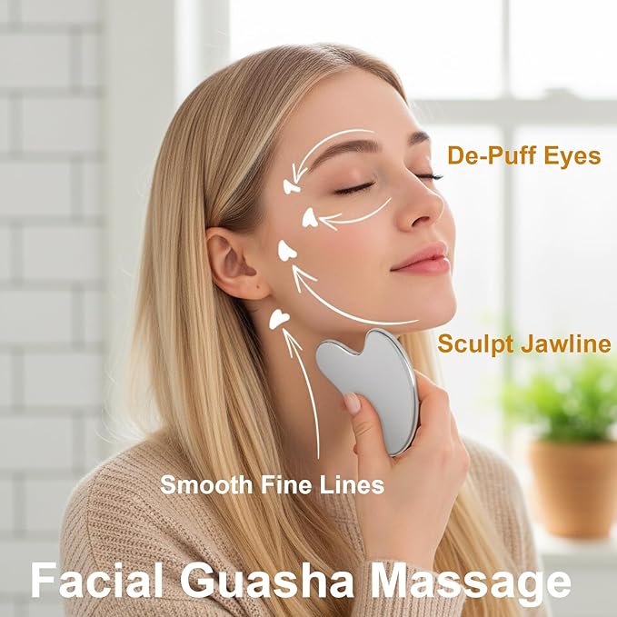 Stainless Steel Gua Sha Tool & Lymphatic Drainage Face Brush Set, TWPER Facial - Image 5