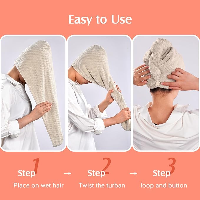 YFONG 2 Pack Large Microfiber Hair Towel Wrap, Super Absorbent Quick Dry Hair - Image 6