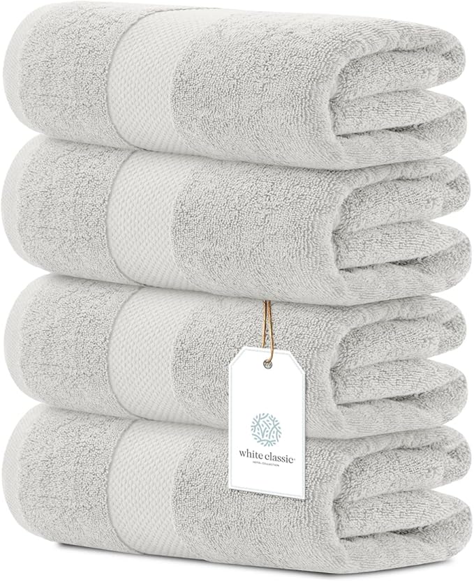 White Classic Luxury Bath Towels Set of 4 Large by WhiteClassic