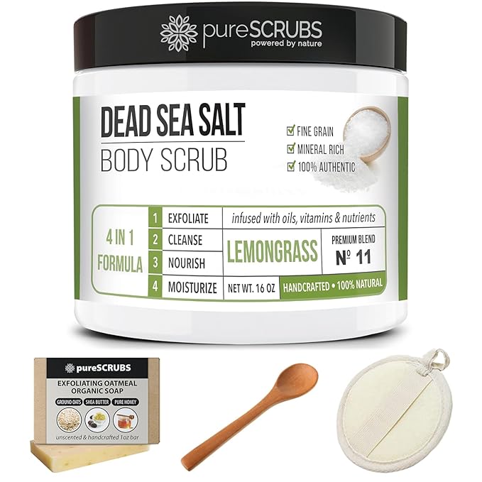 pureSCRUBS Premium Lemongrass Dead Sea Salt Body Exfoliator Scrub, Full - Image 8