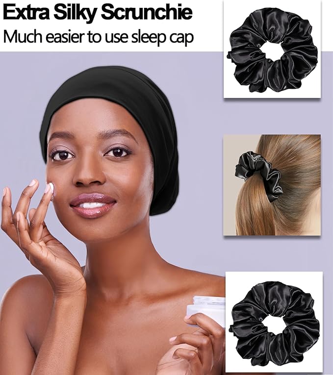 Sleep Cap Bonnet for Sleeping Black Women, Adjustable Cooling Ice Silk Lined - Image 5