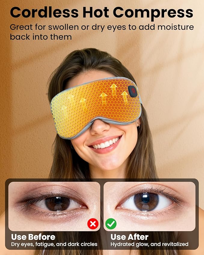 Cordless Heated Eye Mask with 1500mAh Large Battery, 4 Heat Levels & 100% - Image 3