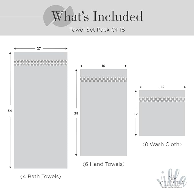 100% Cotton Bath Towel Set of 18-4 Bath Towels, 6 Hand Towels, 8 Wash Cloths - Image 5