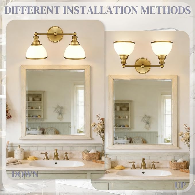 Hamilyeah 2-Light Gold Bathroom Vanity Light, Brushed Gold Wall Light Fixture - Image 6