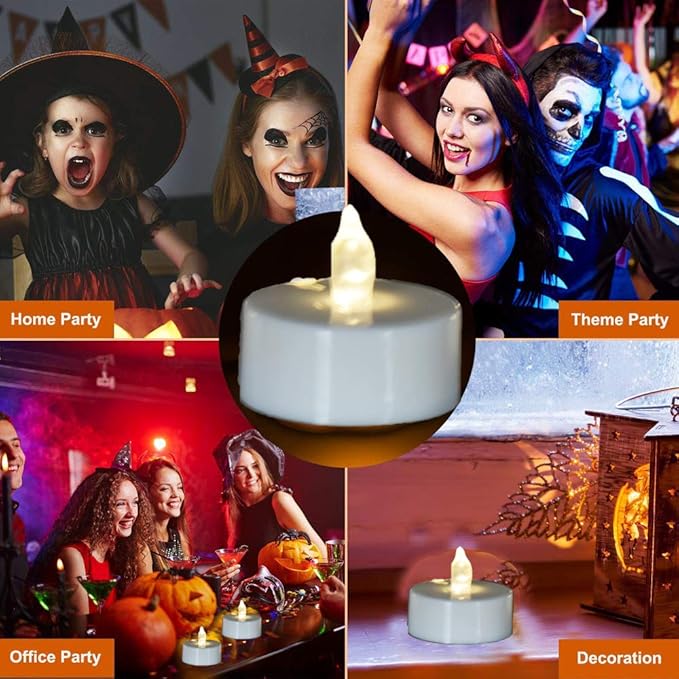 JUNPEI Pack of 24 Flameless Tea Light Candles Realistic Flickering:Battery Long - Image 3