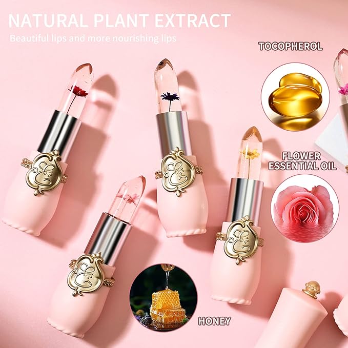 BestLand 6 Pcs/Set Flower Jelly Lipstick Set Temperature Change Moisturizer - Image 5