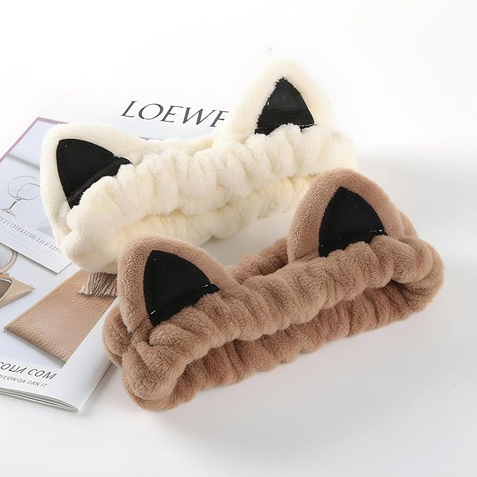 Cat Ears Headband, Cute Spa Headband and Wristband Set Washing Face Skincare - Image 8