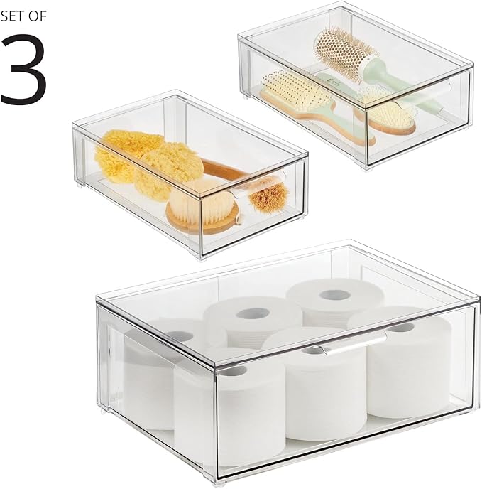 mDesign Plastic Stackable Bathroom Storage Organizer Bin Containers - Image 3