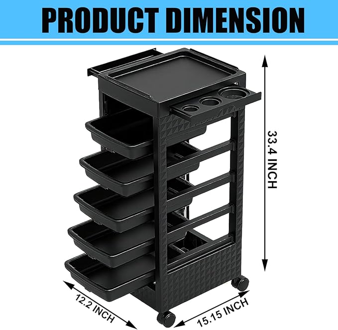 Salon Trolley Cart with Wheels & 5 Drawers, Salon Rolling Stations - Image 3