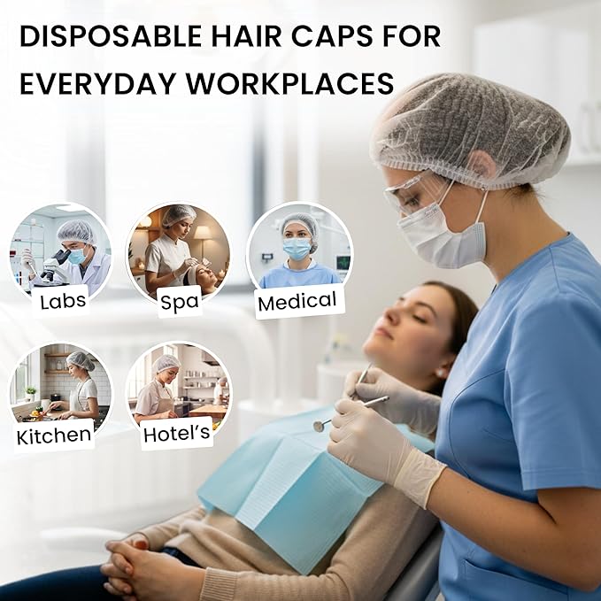 Disposable Bouffant Caps 21 Inch Non Woven Hair Net Elastic Head Cover - Image 6