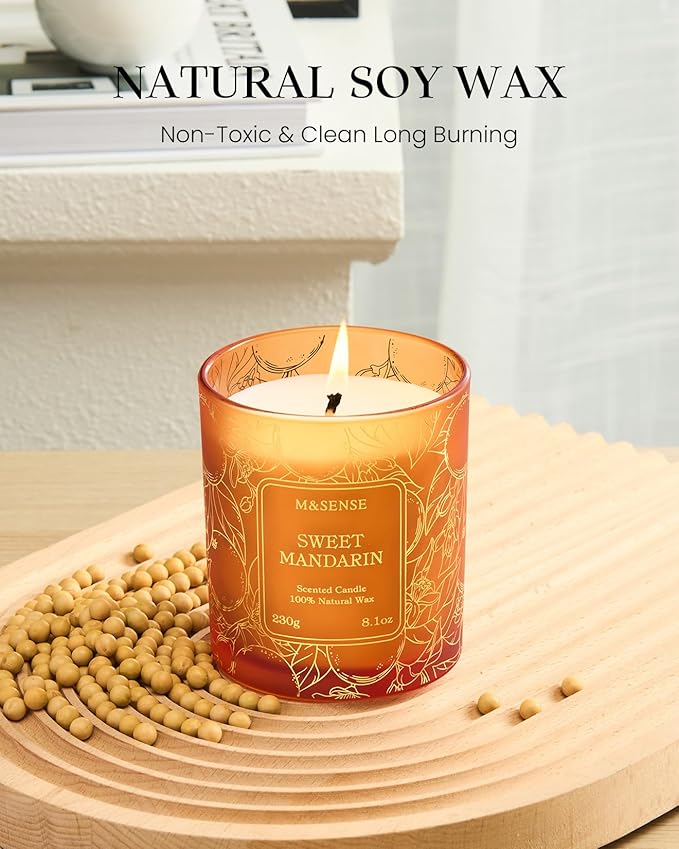 M&SENSE Sweet Mandarian Scented Vegan Soy Candles, No Toxin Refreshing Fragrance - Image 2