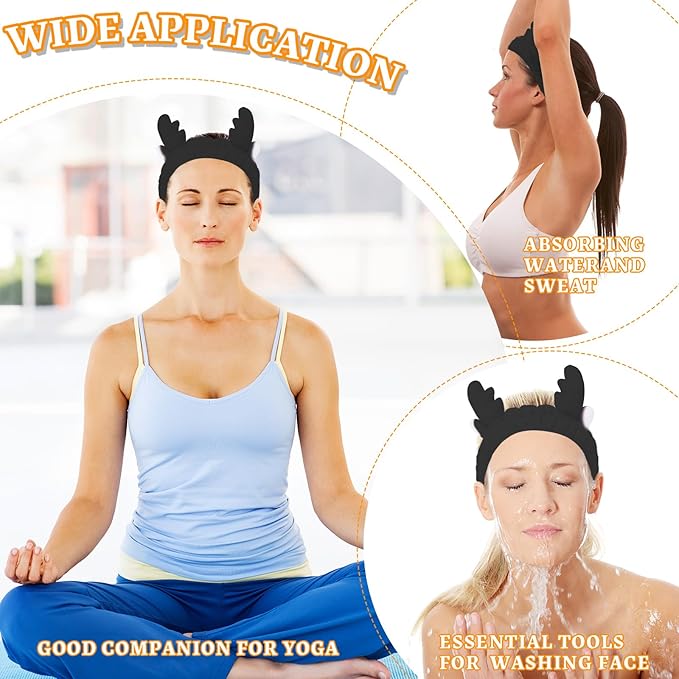 Jowmoy Cute antlers Headband Frog Eye Elastic to Wash Face - Image 5