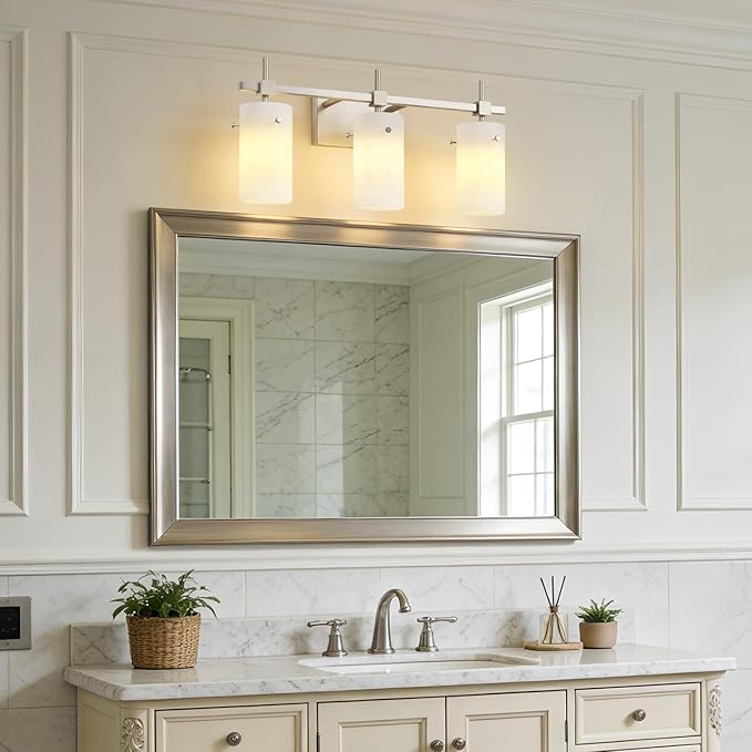 SOLFART Brushed Nickel Bathroom Light Fixtures, 3-Light Modern Vanity Light - Image 2