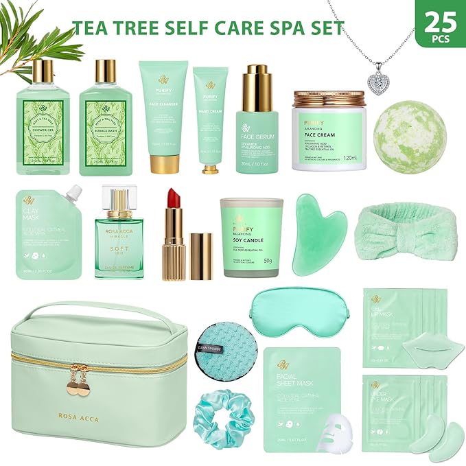 Mother's Day Gift, Tea Tree Skin Care Set, Home Spa Gift Basket, Cosmetic Bag - Image 2