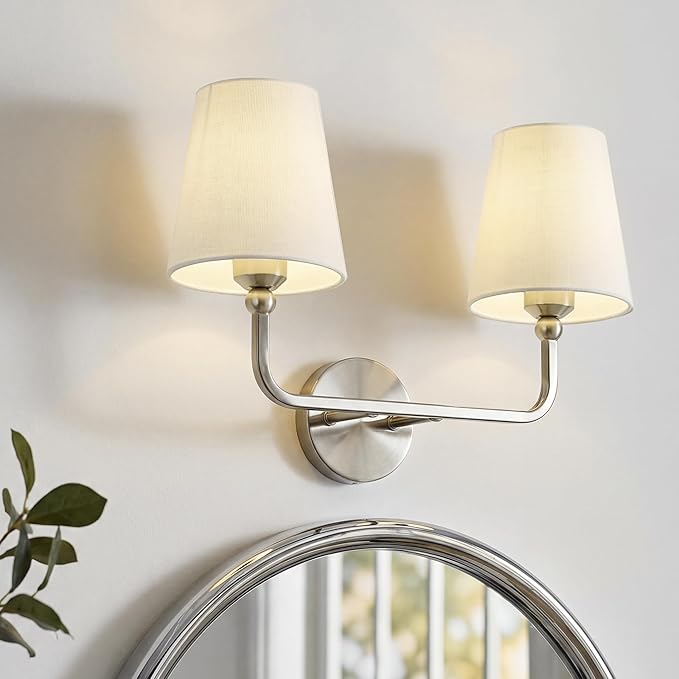 2-Light Bathroom Light Fixtures, Brushed Nickel Vanity Lights, Double Wall - Image 7