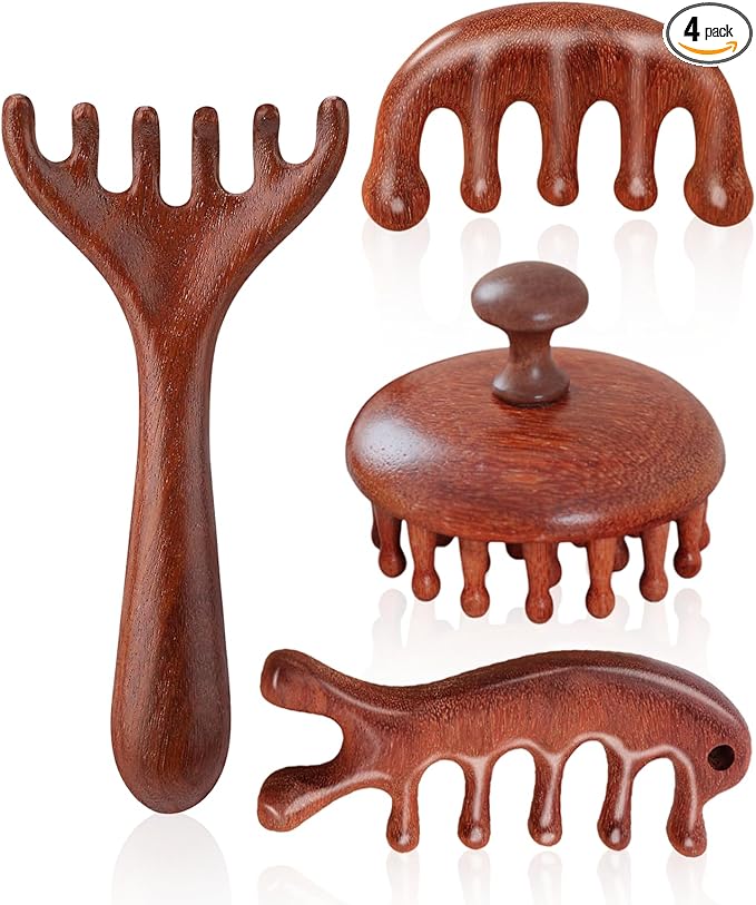 4 Pack Wooden Scalp Massager Comb, Portable Manual Head Massage Brush Tool Hair by Unknown
