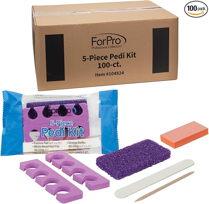 ForPro 5-Piece Pedi Kit, Individually-Packed Pedicure Set, Wood Nail File by ForProProfessionalCollection