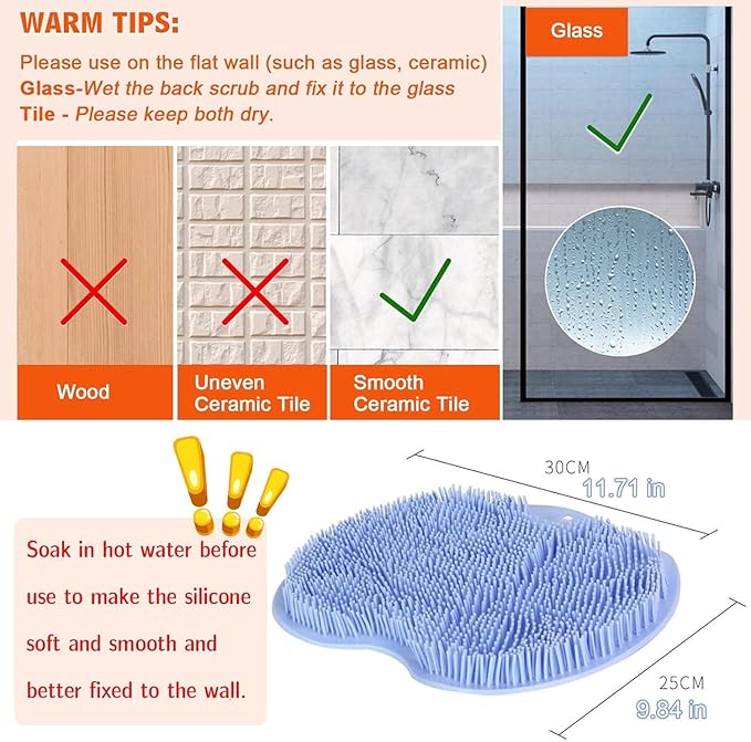 Shower Back & Foot Scrubber, Wall Mounted Back Scrubber Silicone Bath Massage - Image 6