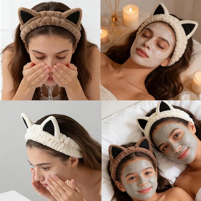 2 PCS Cute Cat Ear Spa Headband - Image 4