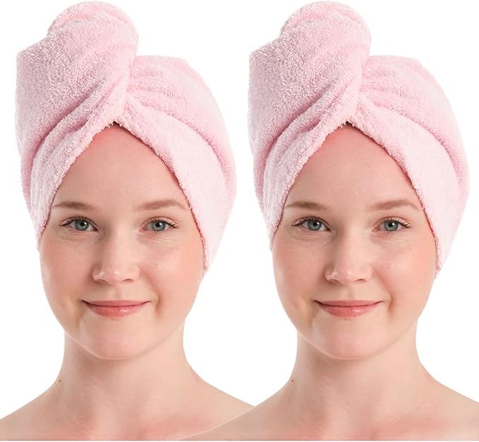 100% Turkish Cotton Hair Towel Wrap 2 Pack – Oeko-TEX Certified Quick Dry Turban by Seritaine