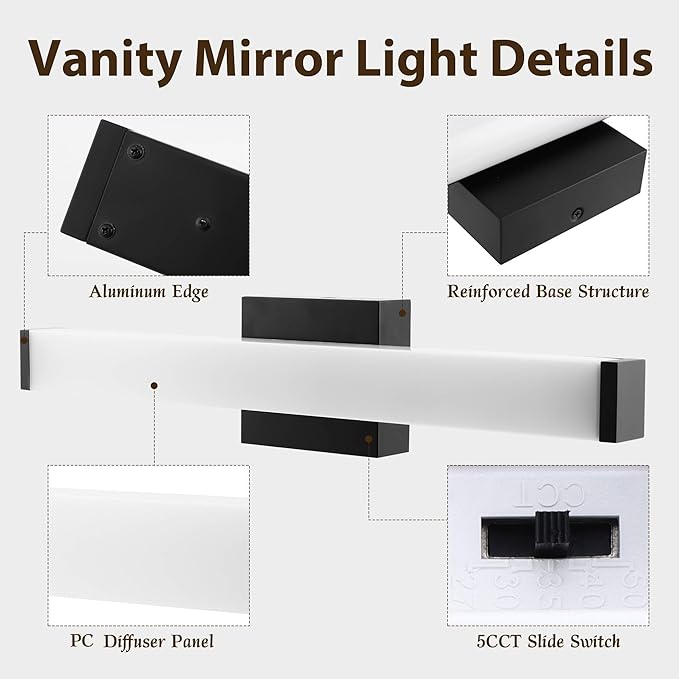 Bathroom Light Fixtures Over Mirror 22IN, 19W 5CCT Dimmable Modern Vanity Lights - Image 3