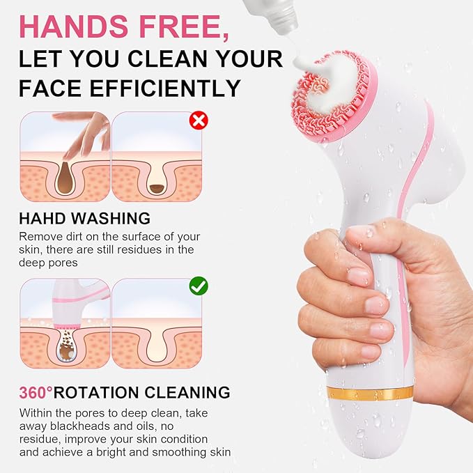 Facial Cleansing Brush, Waterproof Dual-Rotation Face Scrubber Exfoliator - Image 7
