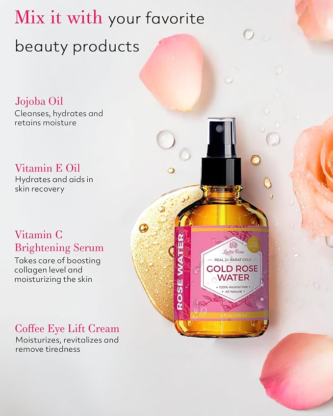 24 Karat Gold Rose Water Toner by Leven Rose Natural Moroccan 24K Rosewater - Image 4