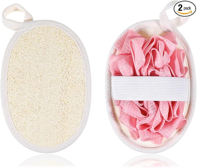 Jeffdad 2Pcs Natural Loofah Sponge, Premium Exfoliating Body Scrubber by Jeffdad