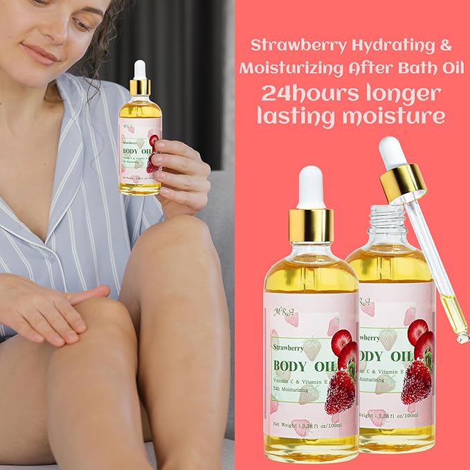 MR.A 2 Pack Strawberry Body Oil Juice Scented, Vitamin E Body Oil after Shower - Image 4