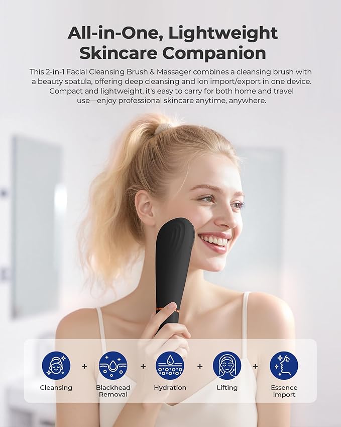 Facial Cleansing Brush & Massager, 2 in 1 Facial Skin Scrubber Waterproof and - Image 7