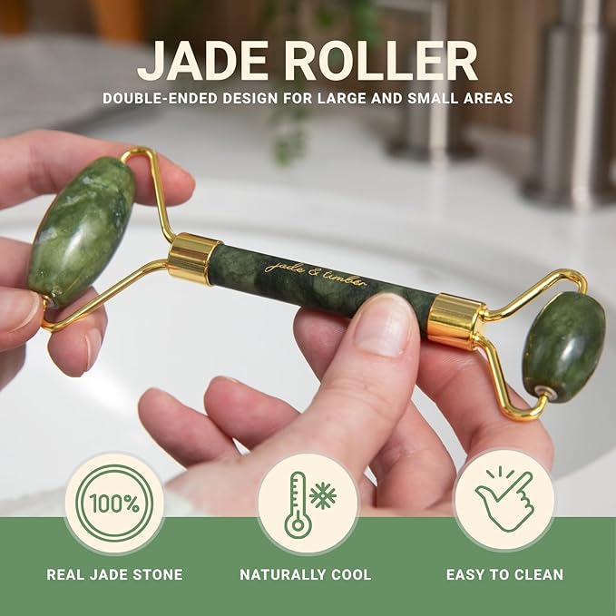 jade & timber Jade Roller & Green Sandalwood Gua Sha Set – Facial & Body - Image 6