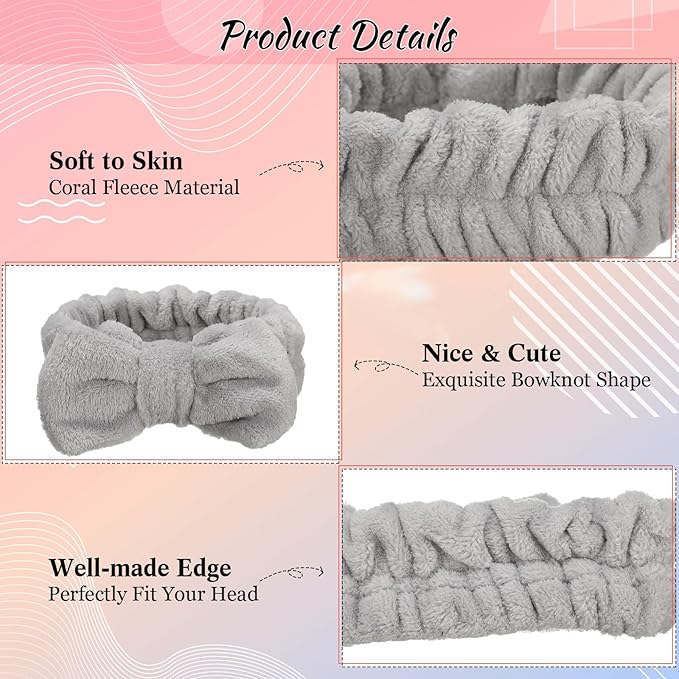 Jexine 24 Pcs Facial Spa Headband Makeup Headbands Bulk Bow Hair Head Band - Image 3