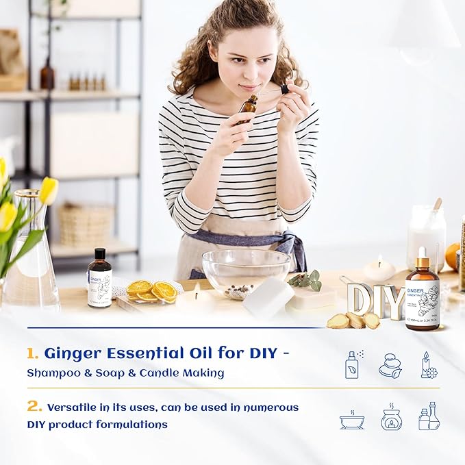 HIQILI Pure Ginger Essential Oil 3.38 Fl Oz, Pure Natural Premium Ginger Oil - Image 5