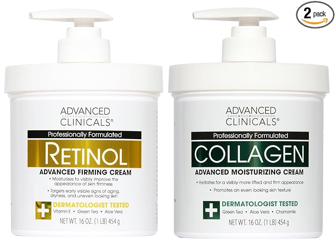 Advanced Clinicals Retinol Body Lotion + Collagen Cream Fragrance Free Face by AdvancedClinicals