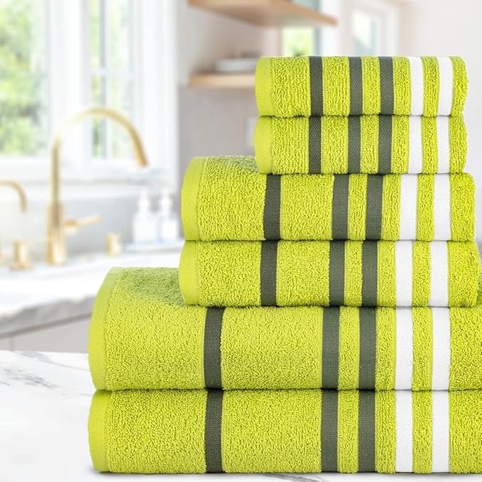 CASA COPENHAGEN Exotic 6Pcs 100% Egyptian Cotton Towels Gift Set- Lime Green - Image 2