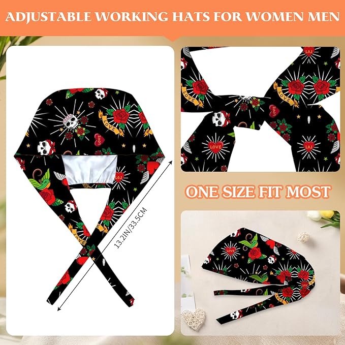 Adjustable Scrub Cap with Buttons & Sweatband, Working Hat with Elastic Tie Back - Image 4